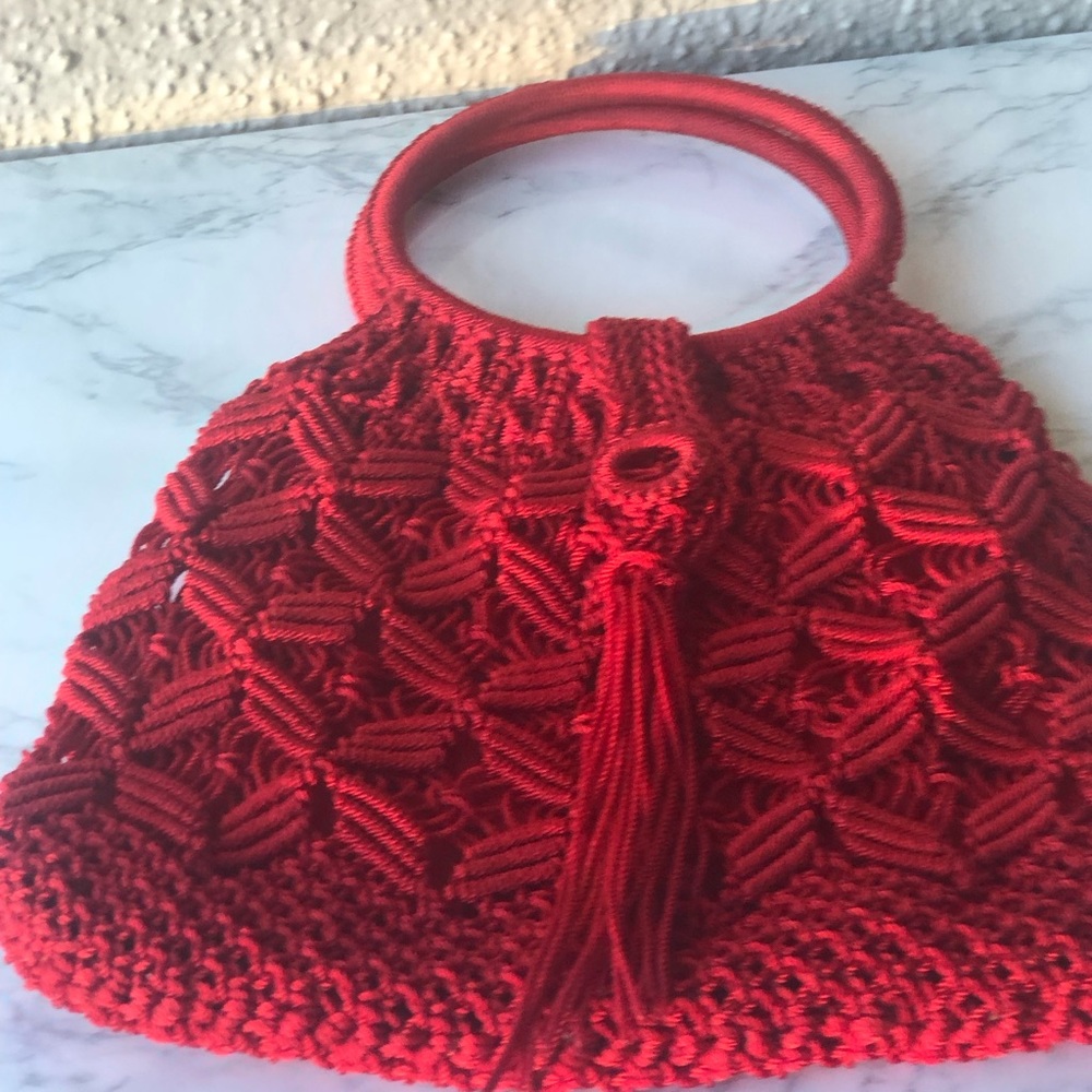 Macrame Crochet Handbag red - Picture 8 of 9